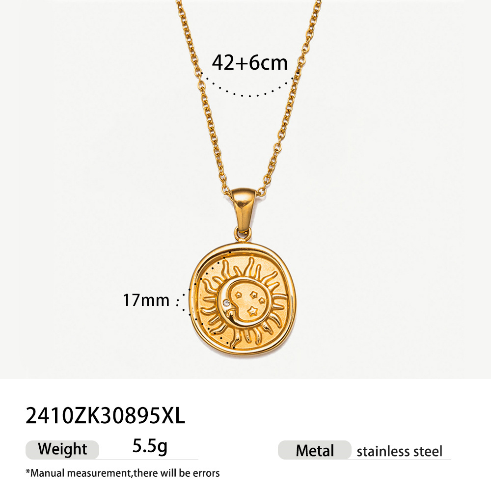 TENA retro relieve sol estrella luna colgante collar de titanio de acero de oro 18k joyas temperamento al por mayor