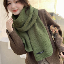 围巾女条纹百搭日系纯色贴标冬季保暖针织围巾围脖简约潮款北极绒