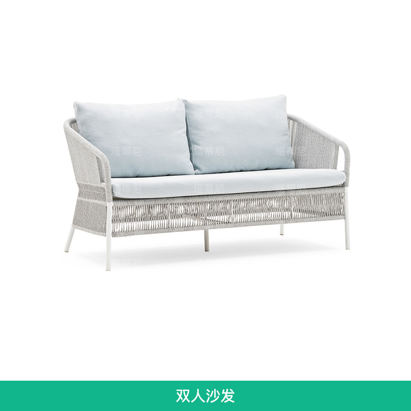 Conjunto de sofás de ratán para exteriores, muebles de jardín resistentes al agua y al sol, muebles de ocio para terraza, sofá y silla de cuerda de cáñamo tejida. image 8