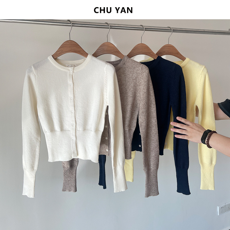 Liuliu Wen's Same Style Round Neck Wool Knit Cardigan for Women, Autumn and Winter, Chanel-Inspired, Waist-Cinching, Short, Slimming, Long-Sleeve Sweater Jacket