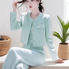2025早春穿搭职业套装一整套女装气质名媛高端薄荷绿色外套阔腿裤