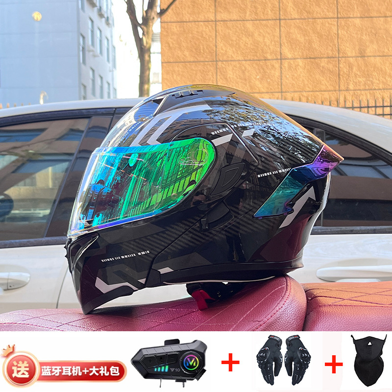 Casco de exposición Orz para hombres y mujeres invierno Doble espejo coche eléctrico semi-Casco completo cola de color coche deportivo ranura Bluetooth cuatro estaciones casco