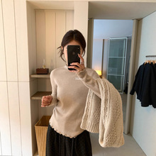 清仓不退换 秋冬极简风基础款百搭一体绒波浪边长袖针织衫女92671