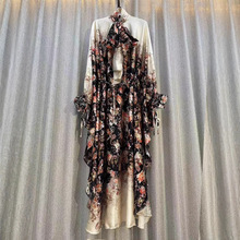 2025跨境外贸女装复古几何印花蝴蝶结领套头连衣裙时尚宽松蓬蓬裙