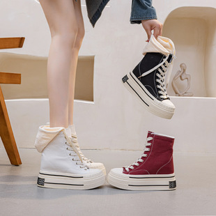 12CM��׳��߸�����Ь2026���ﶬ���¿�Ůʽ�ɴ���ñϵ�����Ь��