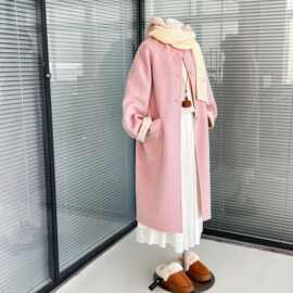 【草莓奶冻】韩版长款连帽双面呢外套女25年冬季新品HANDMADE