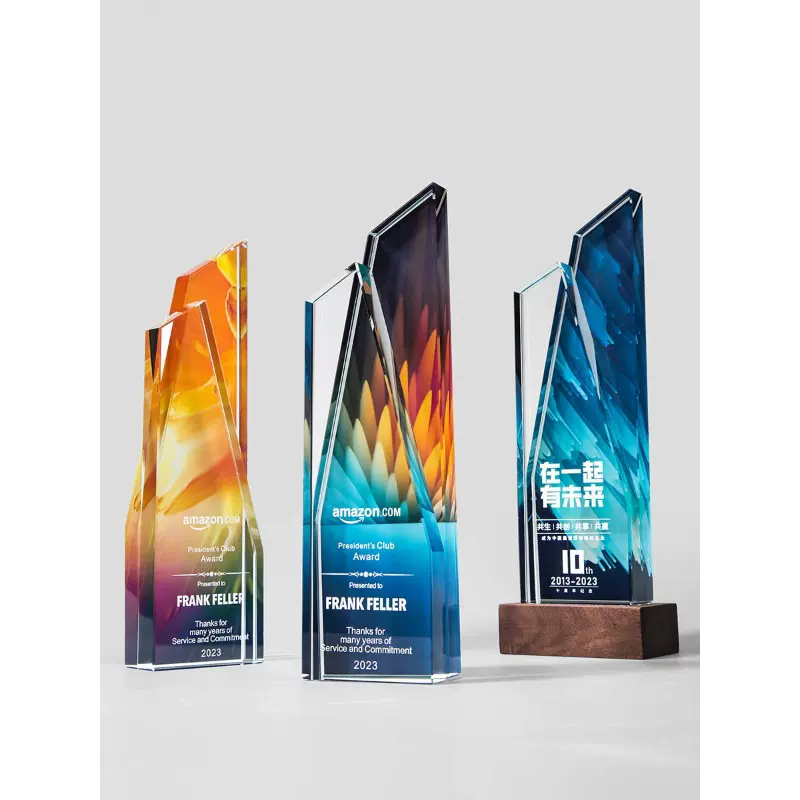 水晶奖杯高级感创意彩印刻字员工团队年会荣誉颁奖奖杯批发制作