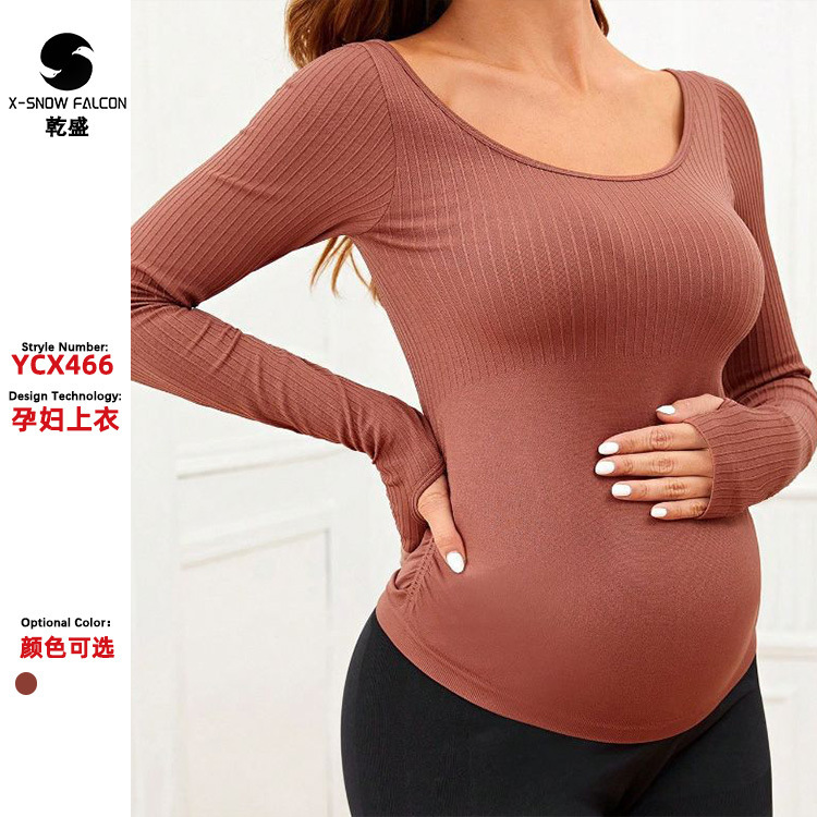 New Cross-border Solid Color High Elastic Pregnant Women Yoga Suit Wetting Sweat-absorbing Quick-drying Exercise Fitness Long Sleeve