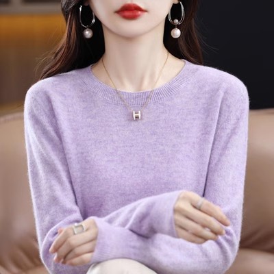 Suéter Básico de Lana Pura con Cuello Redondo para Mujer Talla Grande Lana Pura Suelto
