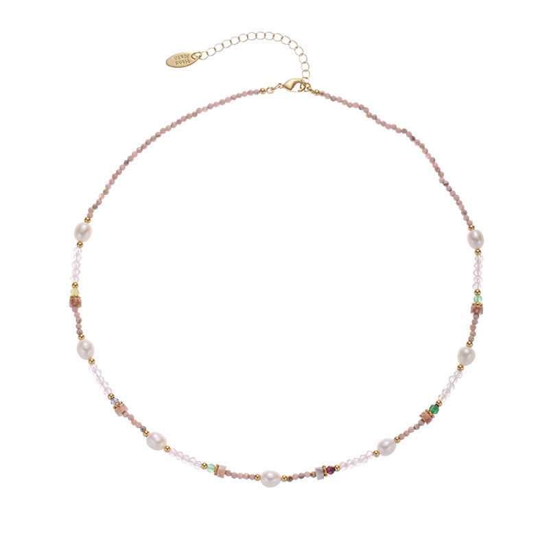 18K joyería chapada en oro de 18K europeo y americano de la moda de nicho suave temperamento Piedra Natural perla real ins collar de cuentas joyería para las mujeres