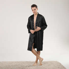 跨境男士丝绸睡袍短裤两件套装夏季薄款长袖睡衣男式加大码浴袍