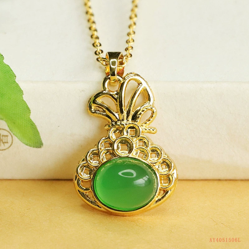 Aiyu Ice Emperor Зеленый халцедон Кулон Агат Хрустальная денежная сумка Ожерелье Женская Оптовая Продажа AY4051506L