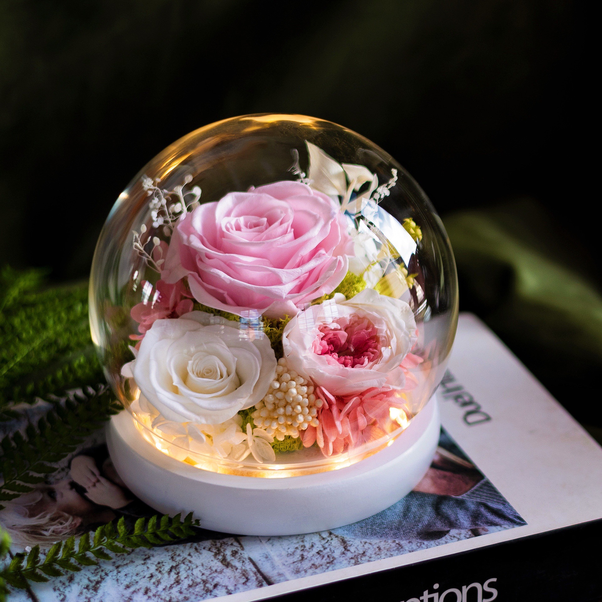 Rosa eterna luz de la noche flor eterna luz de la noche fortuna gato decoración del coche regalo de cumpleaños para novia Día del Maestro