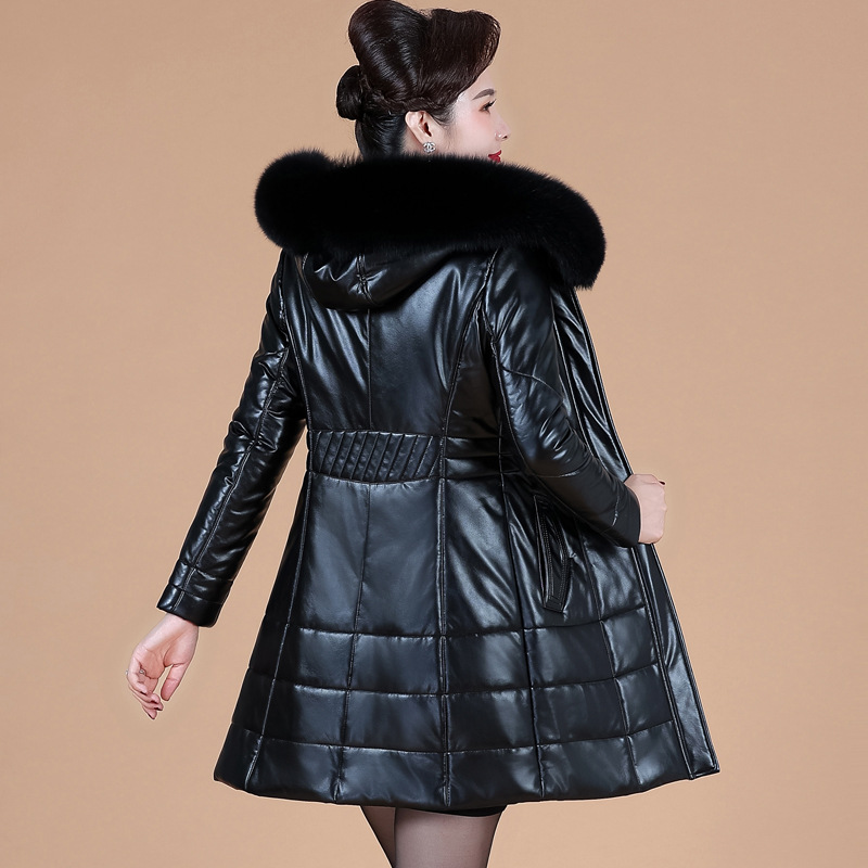 Leather cotton-padded jacket women's middle-aged and elderly women's clothing alpaca wool thick mother winter fox fur collar warm leather coat
