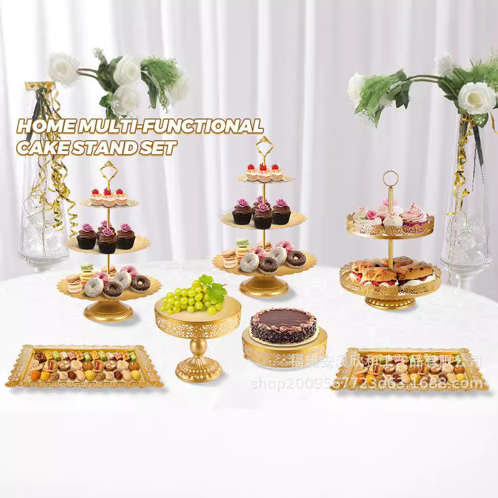 Creativo estilo europeo oro hueco estante de pastel de boda props mesa de postres decoración de postres tienda de postres refrigerio combinación de estante de pastel