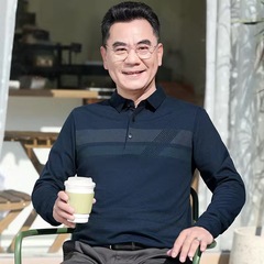 中高年男性長袖tシャツ父秋装綿上着中年男性服底poloシャツビジネスtシャツ