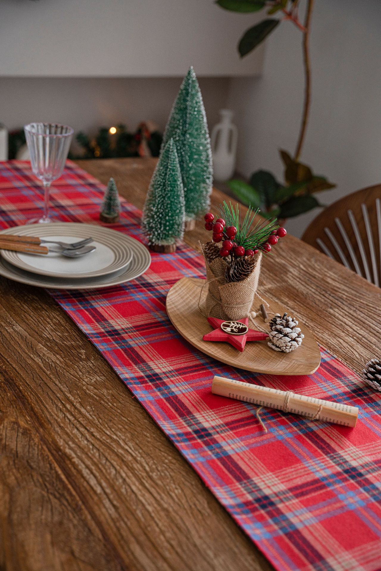 红色圣诞格桌旗