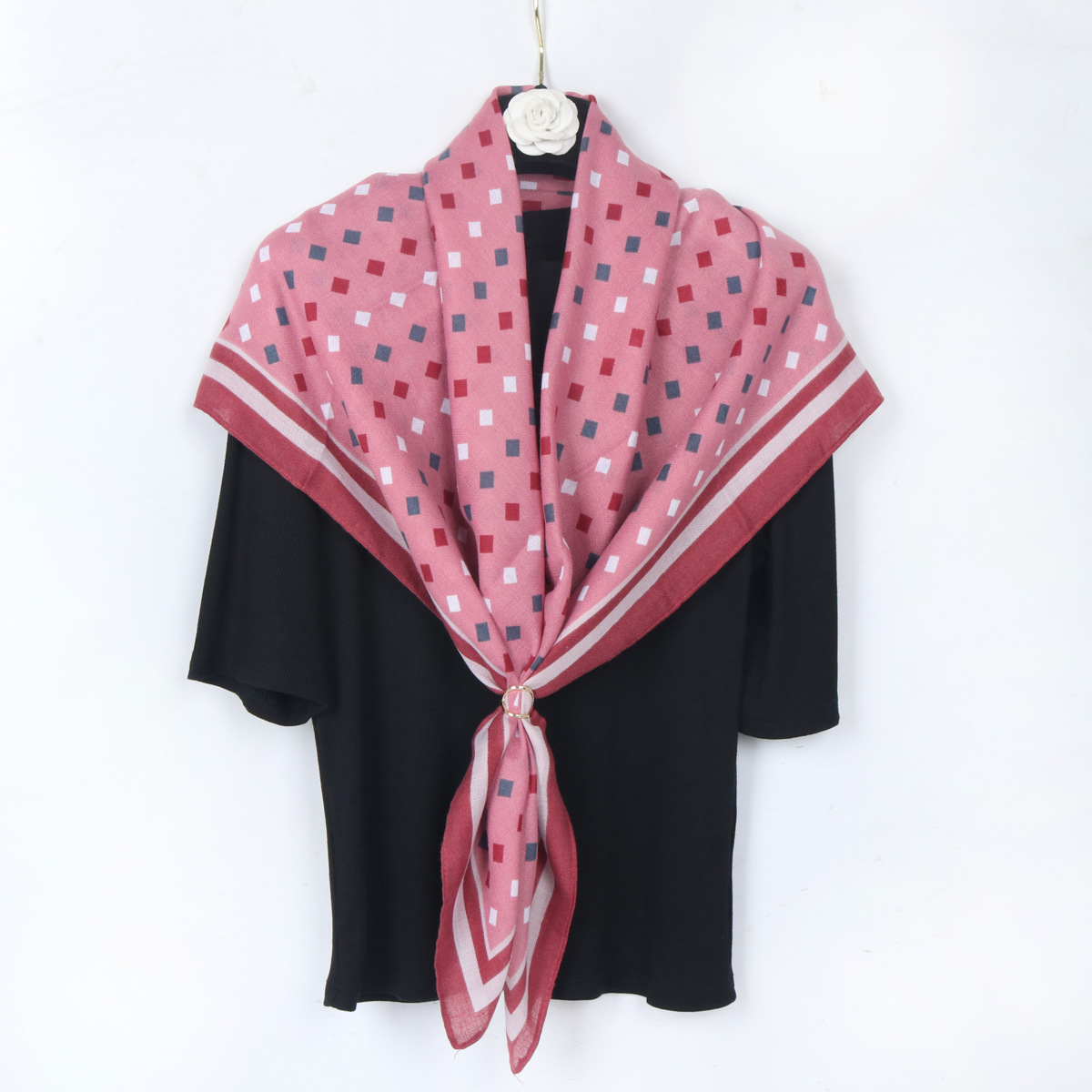 Women's Elegant Lattice Cotton Printing Silk Scarf Shawl display picture 1