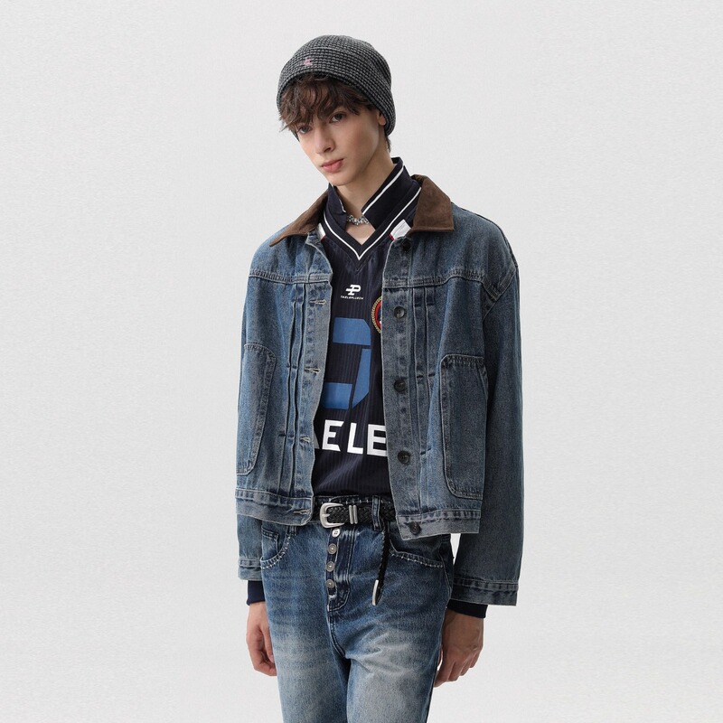 【Cross-Border Shipping】Trendy Retro-Style Short Denim Jacket with a High-End Feel, Brown Suede Lapel Coat for Men 【Cross-Border Shipping】Trendy Retro-Style Short Denim Jacket with a High-End Feel, Brown Suede Lapel Coat for Men