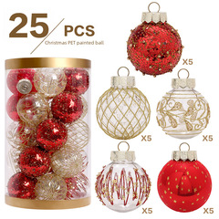 Cross-border new product Christmas decoration item Red and gold exquisite PET painted Christmas ball set Christmas tree decoration ball