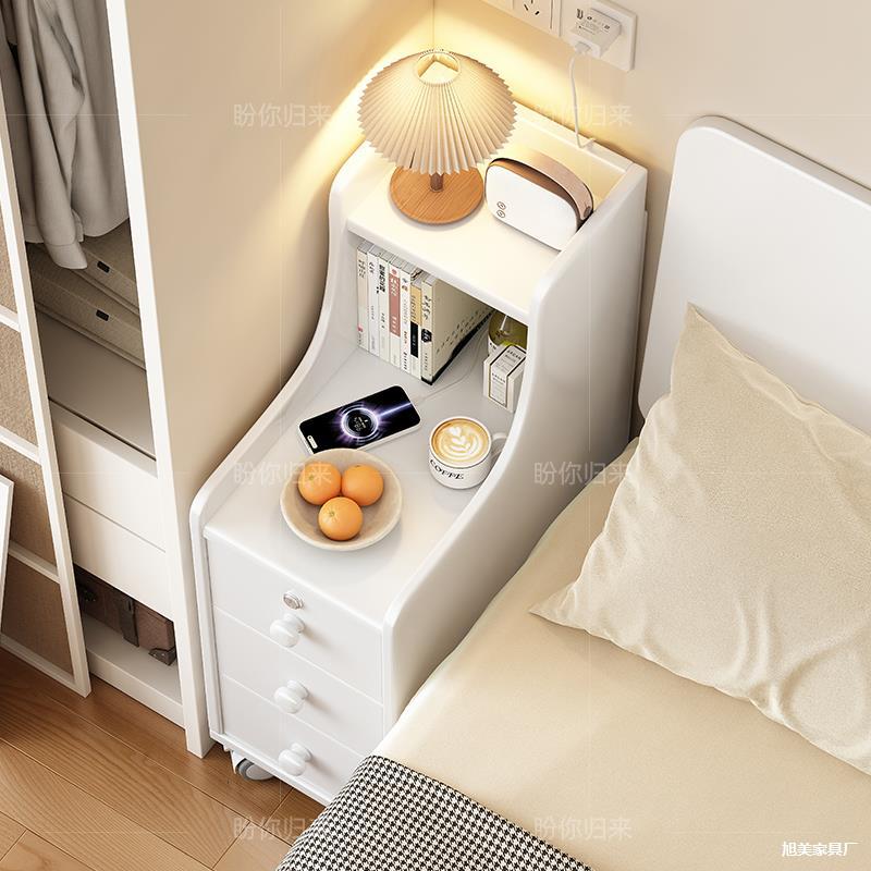 Solid Wood Bedside Table Small Lockable Removable 2025 New Bedroom Extremely Narrow 20cm Bedside Cabinet Sandwich Storage Cabinet