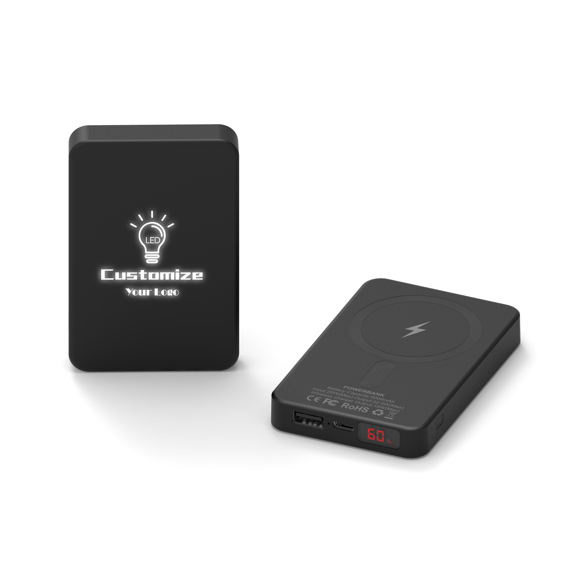 LED beleuchtete Magsafe magnetische kabellose Schnellladefähigkeit mobiles Stromversorgungsgerät mit Rücklicht 15W kabelloses Schnellladen Powerbank