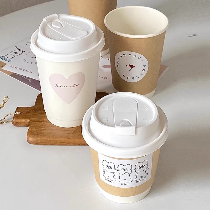 Taza de papel de café de alta calidad desechable al por mayor 10oz doble capa de color natural taza hueca taza grande sola ducha impresión texto logotipo