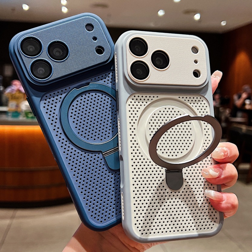 Suitable for Apple Mobile Phone Cases Iphone18Promax Honeycomb Magnetic Heat Dissipation Round Bracket 17 Anti-Fall 16 Protection