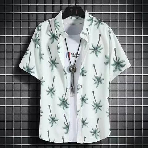 Camisa de moda de verano popular de moda juvenil de media manga elegante de Harajuku nuevo flojo artístico a juego para hombres
