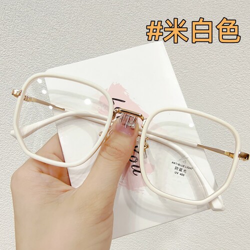  New Matte Gray Frame Anti-blue light Glasses for Women, Korean Style Trendy Large Face Slimming Non-prescription Glasses Compatible with Prescription Lenses