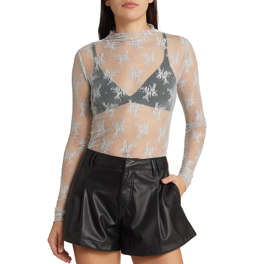 Lace silk multicoloured base body-friendly sexy trend T-shirt