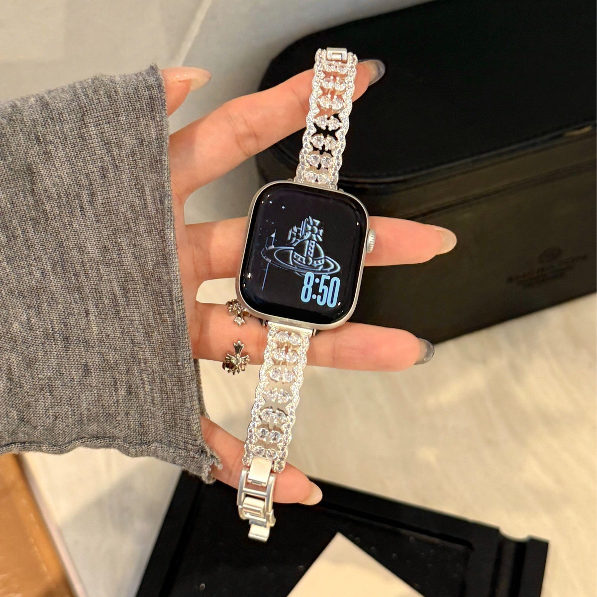 Gypsophila Diamond-Encrusted Metal Suitable for Apple S11 Watch Strap 10Th Generation Iwatch8 Watch Se Female Ins Niche S987