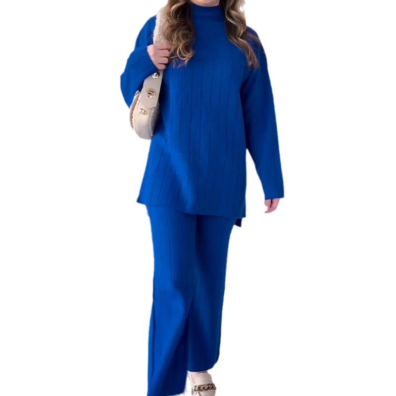 Damenbekleidung Herbst neue Mode einfarbig Rundhals mittlere Länge beiläufiger lockerer Pulloveranzug_voghion.com