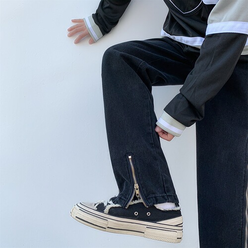 Men's Summer Thin Yellow Clay Color Zipper Design High-Waisted Wide Leg American Street Style Loose Straight Leg Pants