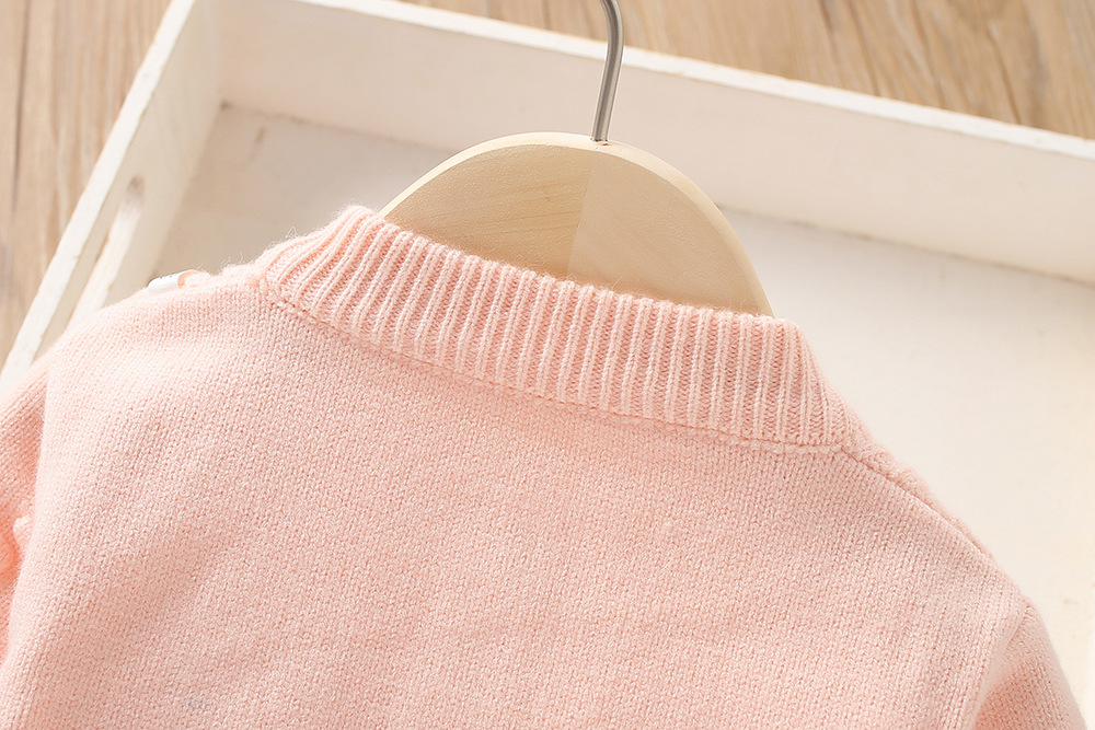 Mädchen Pullover Set 2023 Herbst/Winter Neue Modische kinder Einfarbig Lange ärmeln Strickjacke Prinzessin Zwei_voghion.com