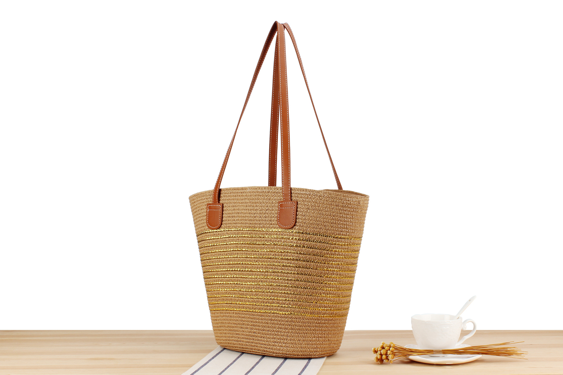 1020g Weight Polyester Cotton Lining Material Weave Fashion Element Zipper Closure Type Double Shoulder Straps Strap Type Straw Bag Bags Type Casual, Travel Occasion Solid Color Pattern Spring&Summer Season Women's Gender Vacation, Beach Style Bucket Shape Large Size Women's Vacation Beach Solid Color Paper Shopping Bags 8