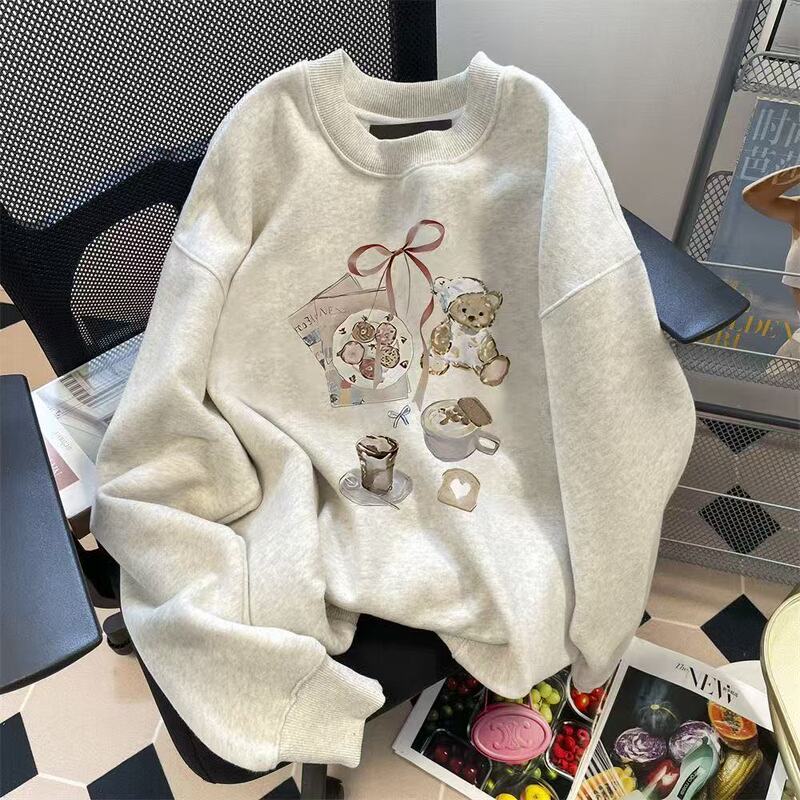 Korean New Style Cartoon Bear Print Sweatshirt for Women Early Autumn Ins Super Popular Wear Slimming Look Long-Sleeved Bottoming Top Korean New Style Cartoon Bear Print Sweatshirt for Women Early Autumn Ins Super Popular Wear Slimming Look Long-Sleeved Bottoming Top