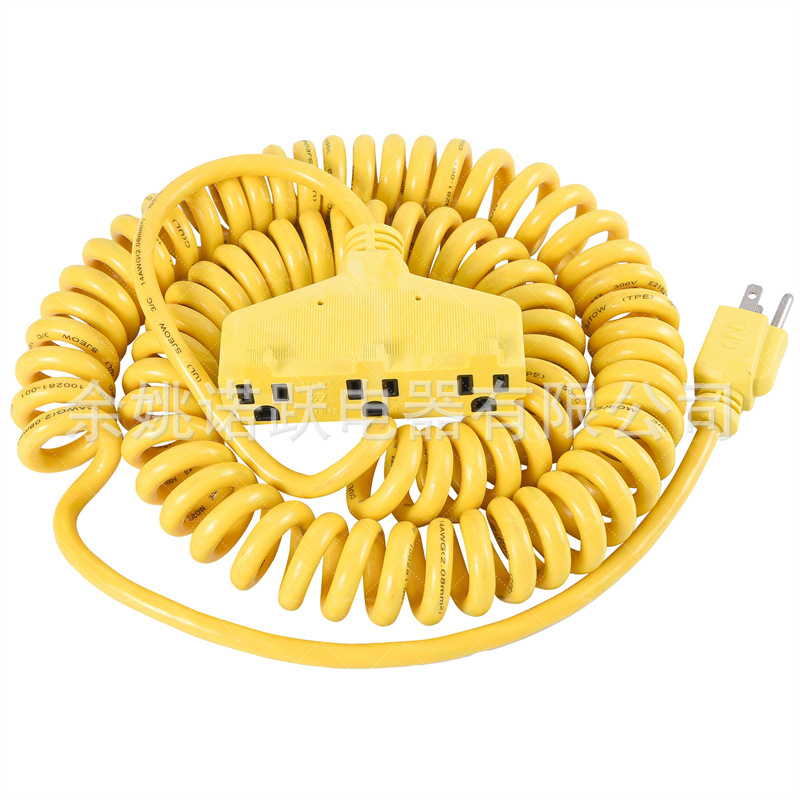 25英尺3叉延长线，带3个出口盘绕电动工具延长线，