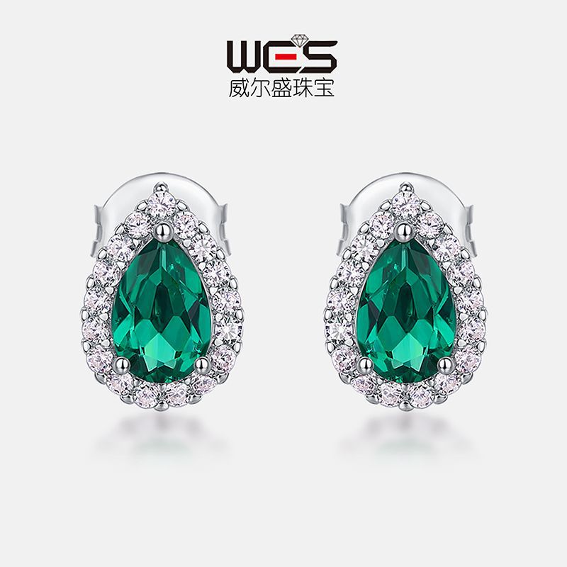 Pendientes en forma de gota de agua de lujo simple y ligero transfronterizo europeo y americano femenino S925 con incrustaciones de plata para cultivar aretes personalizados de color
