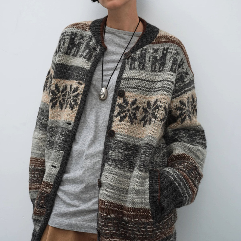 24 New Alpaca Wool Multi-Layer Patterned Fairland Jacquard Cardigan Sweater Coat