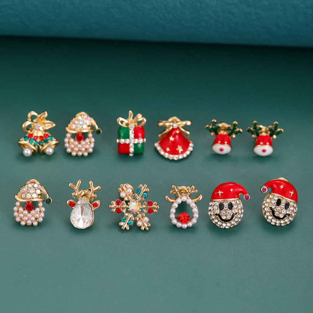 1 Pair Cute Santa Claus Bell Plating Alloy Ear Studs display picture 1