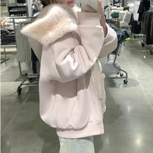 毛茸茸双面穿外套女秋冬季加绒加厚宽松慵懒甜美韩系学院连帽卫衣