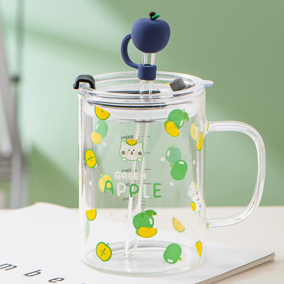 Taza de paja de vidrio de fruta de verano escala regalo oficina taza de limón personalidad simple taza de alto aspecto