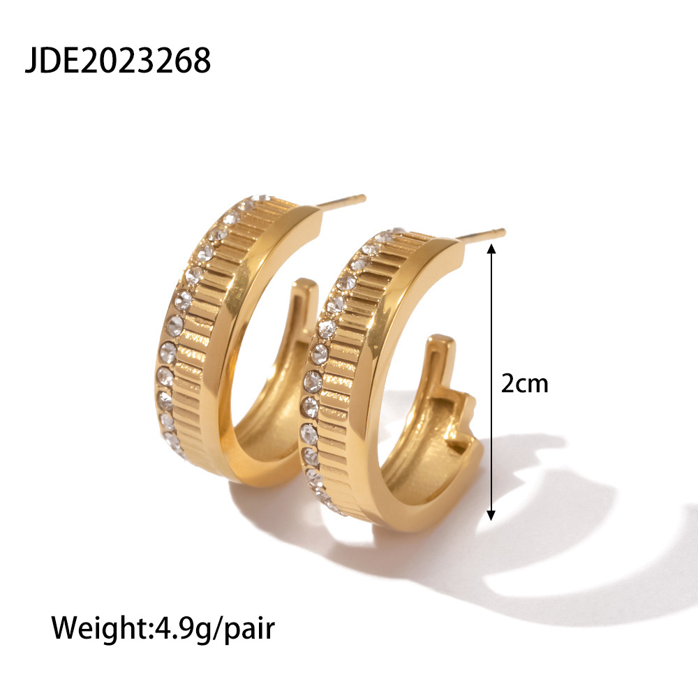 Fashion Geometric Stainless Steel Gold Plated Artificial Diamond Earrings 1 Pair