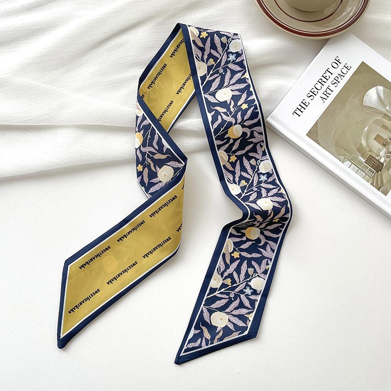 Bufandas de seda delgadas y largas para mujeres primavera y verano multifuncional bolsas de pelo atadas de pañuelo decorado correa de pelo tocado de correa