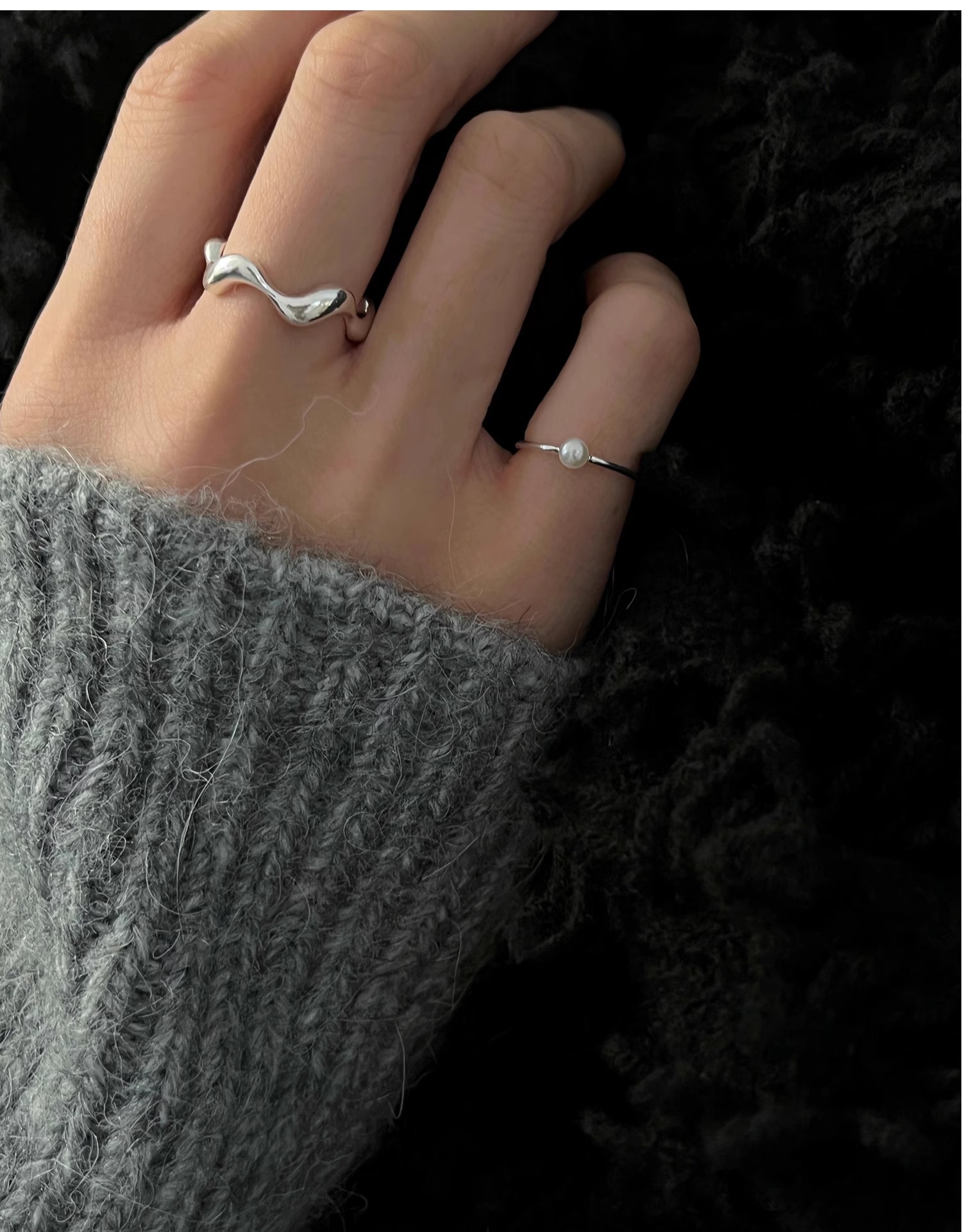 3g Weight Pearl Inlay Material Open Rings Classification Adjustable Ring Size 1 Piece Quantity Daily, Street Occasion 925 Sterling Silver Material Geometric Pattern Women's Gender Polishing, Inlay Design Simple Style Style 925 Sterling Silver Pearl Geometric Open Rings 4