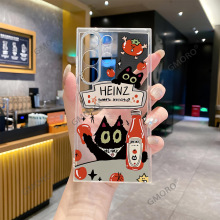 番茄酱猫咪适用三星S24Plus机壳创意卡通S21ULtra透明防摔壳A22软