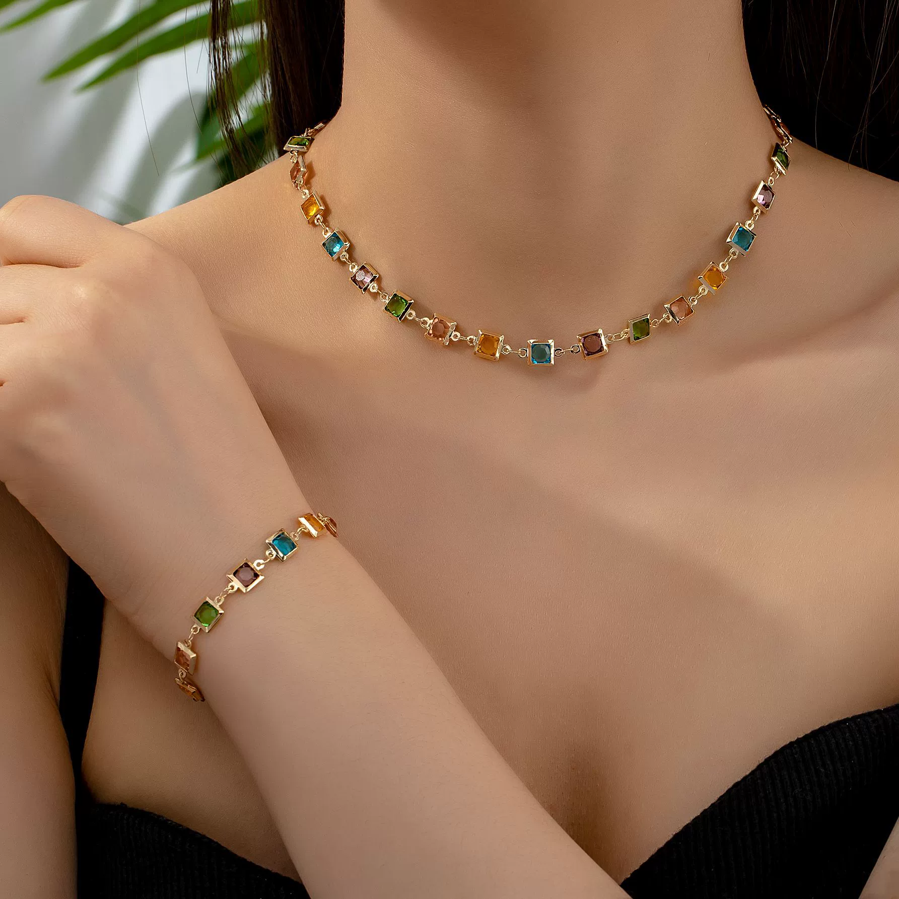 Квадратное diamond ожерелье и браслет набор, европейский стиль легкой роскоши, простой элегантный, высокое качество
