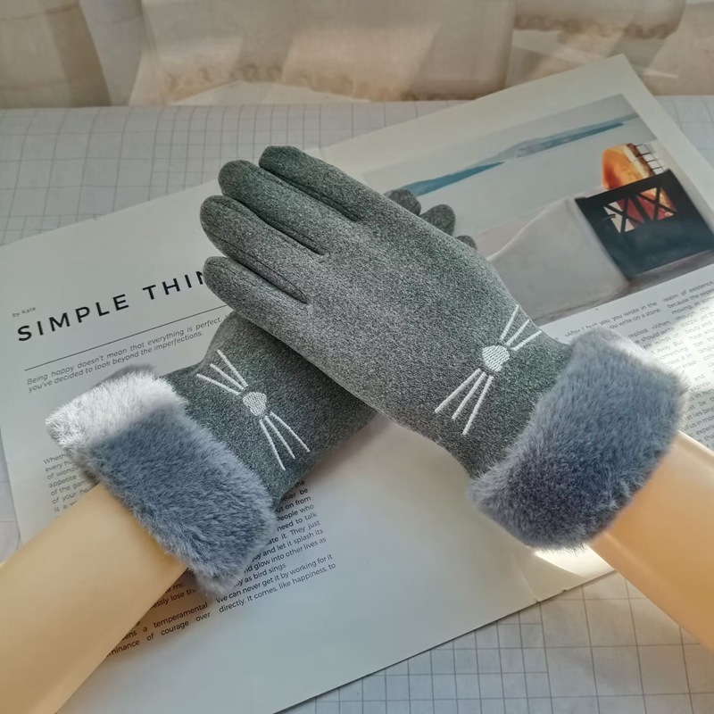DeRong 暖かい手袋、ベルベットと厚みのある、かわいいタッチスクリーン、かわいい秋と冬の屋外防寒無地サイクリンググローブ、フィンガー付き|undefined
