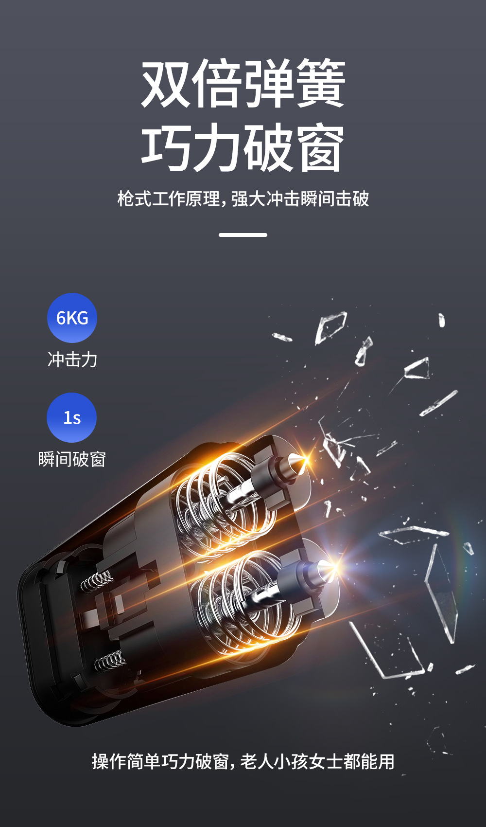 Vehicle-Mounted All-Metal Life-Saving Hammer Window Breaker Emergency Escape Multi-Functional High-Hardness Tungsten Steel Head